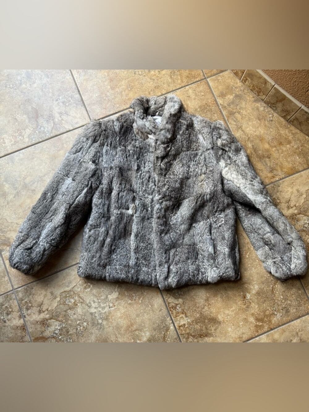 Vintage Sergio Valente Silver-Gray Real dyed luxury Rabbit Fur Trim Coat Large